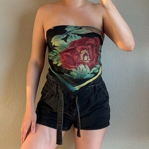 Floral Butterfly Sheer Square Scarf Handkerchief Top